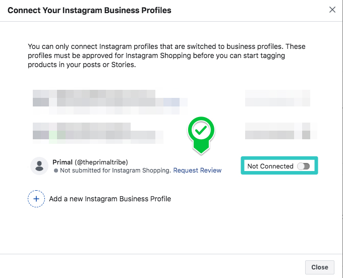 วิธีเชื่อมต่อเพจ Facebook กับบัญชี Instagram ธุรกิจ ขั้นตอนที่ 2 คลิกเปิดให้เป็น Connected