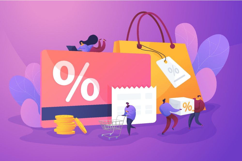 Shopping online infographic with credit card and shopping bag